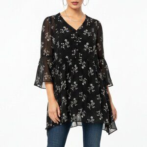 Lane Bryant Blouse Womens 10 Top Black Sheer Tunic Whimsigoth Romantic Goth Boho